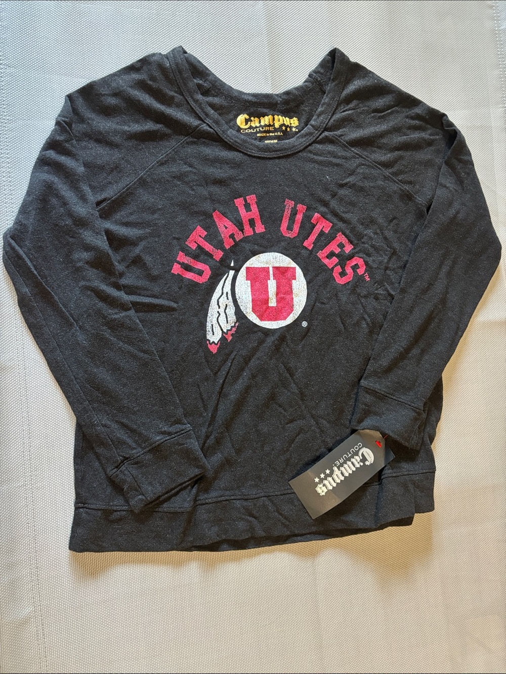 Campus couture wms sz M Utah Utes Black Long-Sleeve lightweight SWEATSHIRT NWT